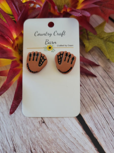 Dugout Mitt - Brown Country Craft Barn Earrings (E-071)