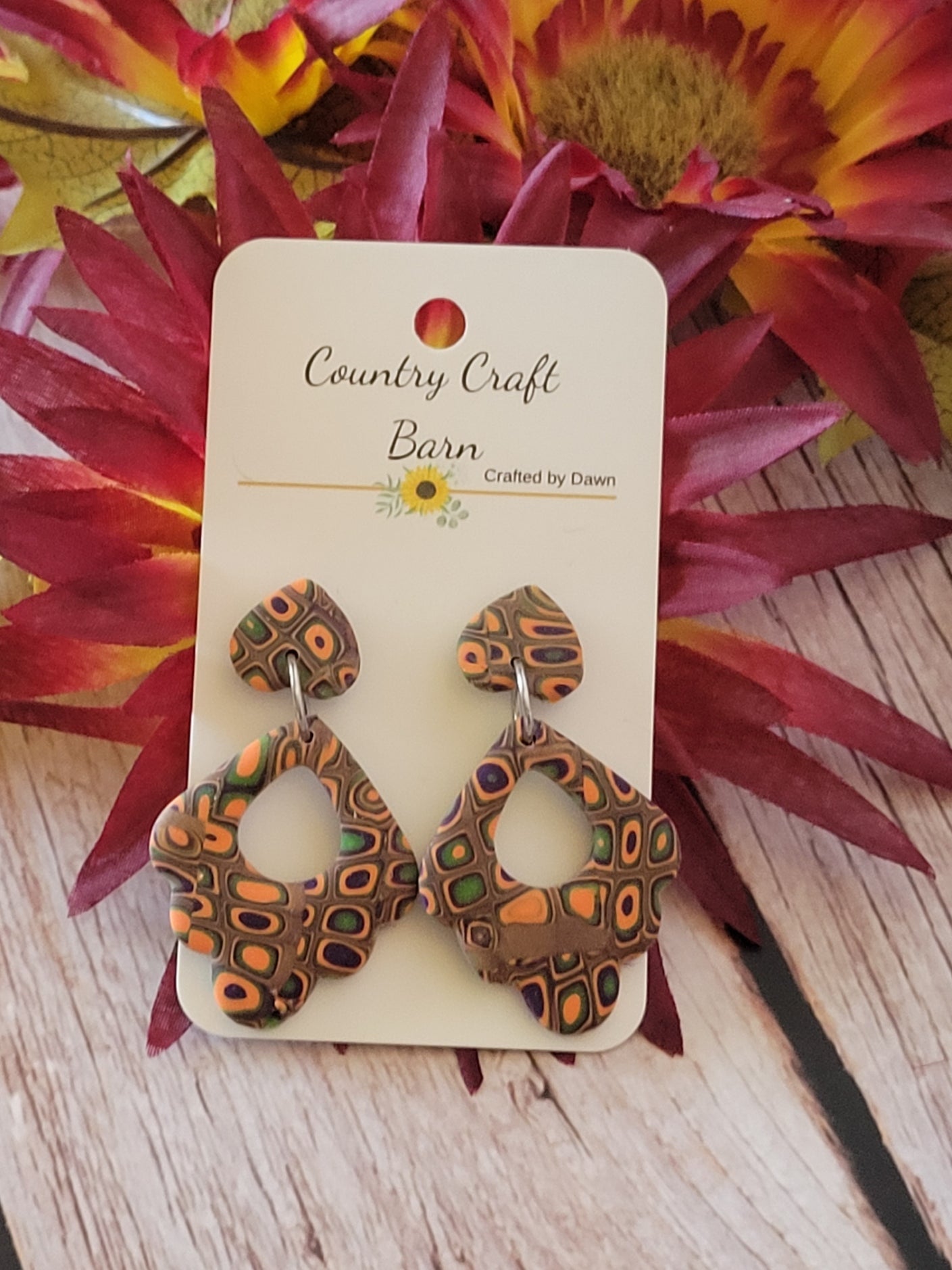 Mardi Gras Mosaic Country Craft Barn Earrings (E-467)