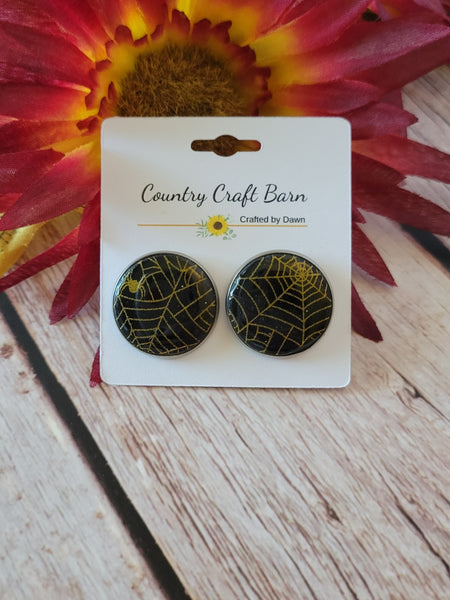 Golden Web Shadows – Halloween Spider Country Craft Barn Earrings (E-468)