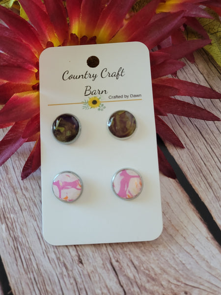 Enchanted Earth & Rose Cloud Duo – Polymer Clay - Multi Country Craft Barn Stud Set Earrings (SS-007)