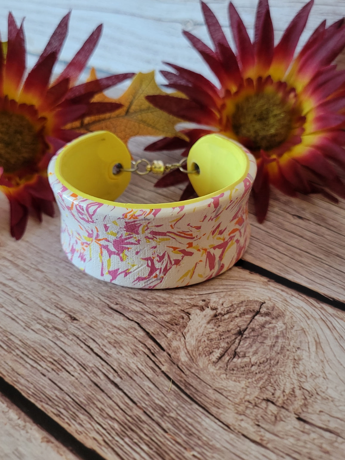 Sunset Brushstroke Cuff – Pink & Yellow Magnetic Country Craft Barn Bracelet (B-361)