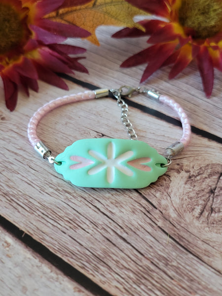 Sweetheart Stitch - Mint/Pink/White Country Craft Barn Bracelet (B-382)