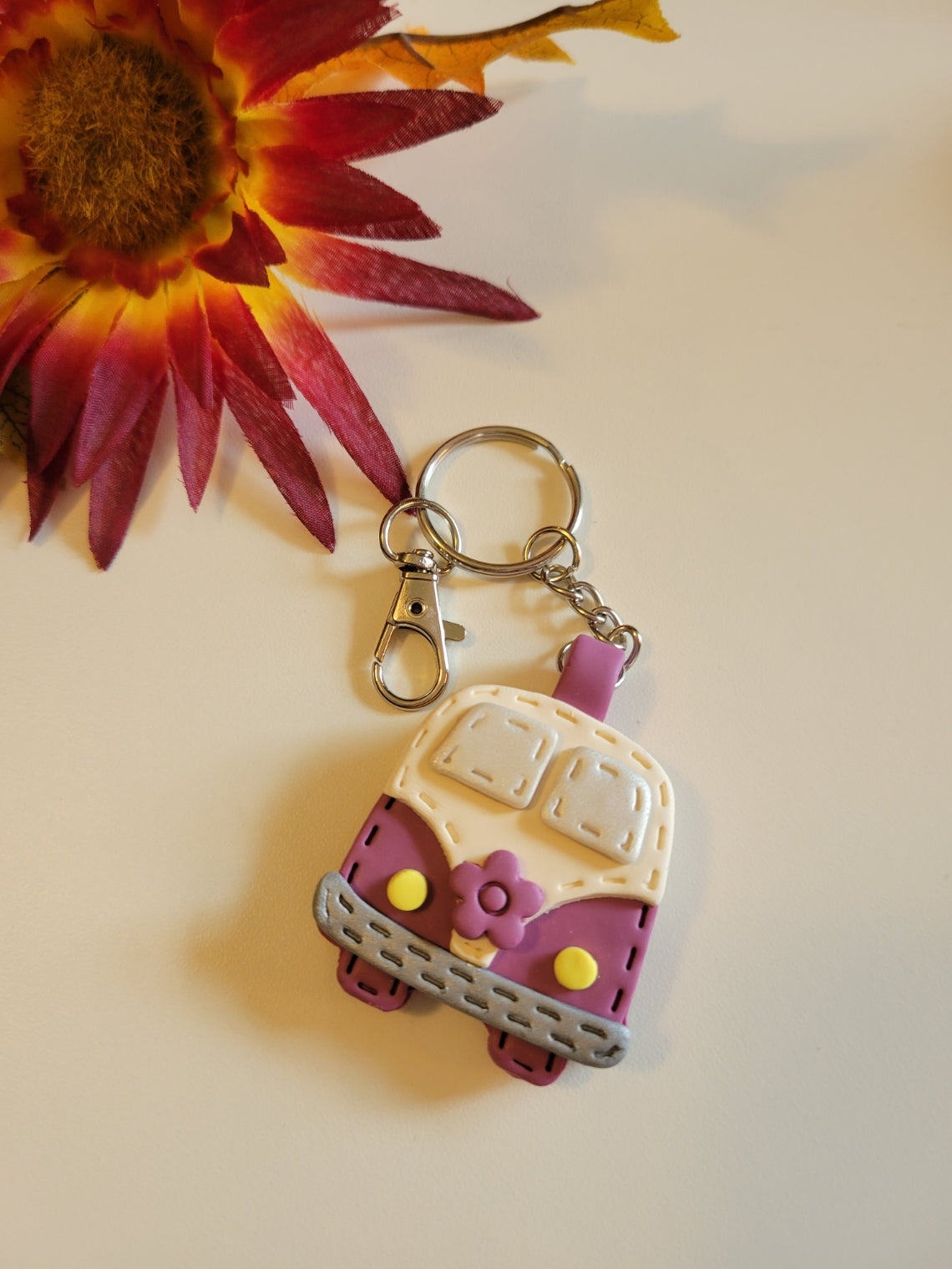 Hippie Van - Purple/Cream Country Craft Barn Handbag/Key Chain Charm (PC-008)