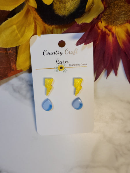 Spring Storm - Blue/Yellow Country Craft Barn Post Earring Set (SS-009)