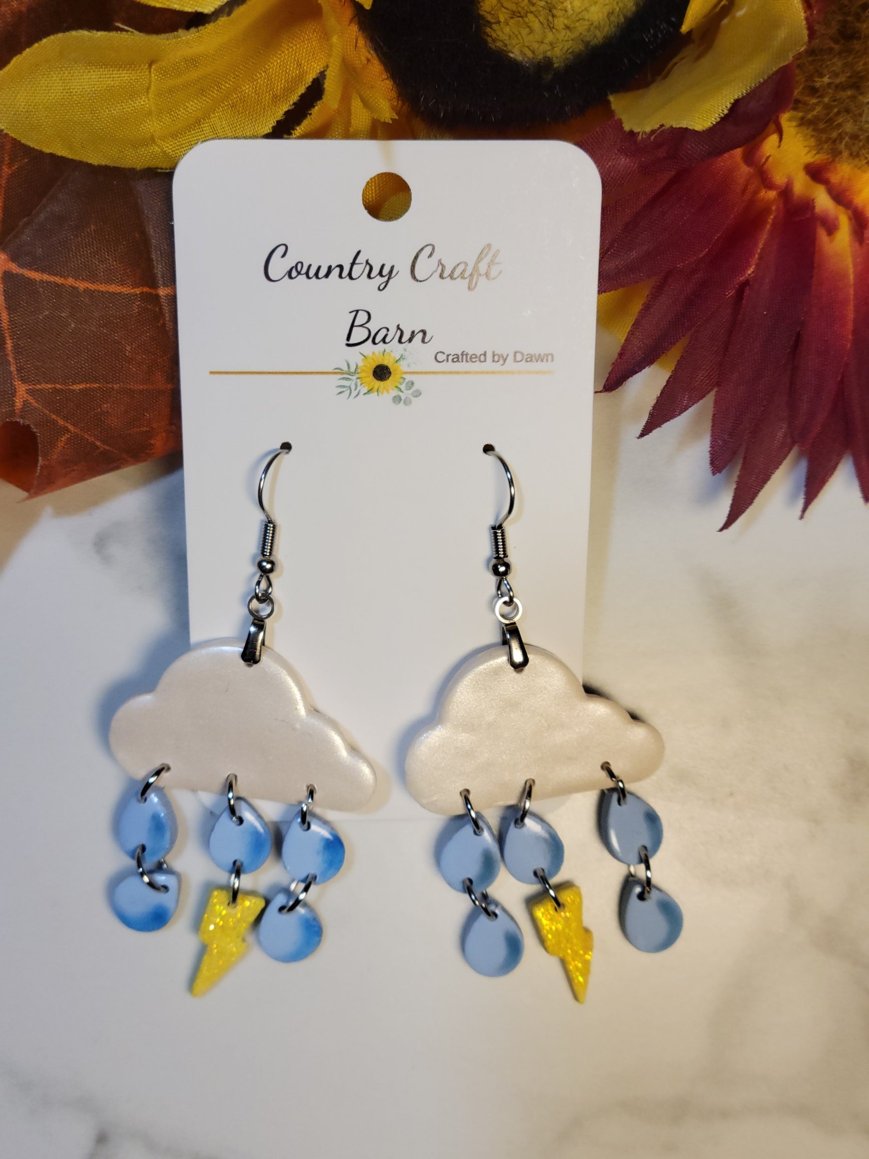 Stormy Day Showers - Blue/Yellow Country Craft Barn Earring (E-471)
