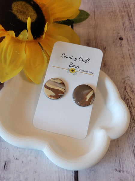 Woodland Swirl Brown Country Craft Barn Hoop Earring (E-477)
