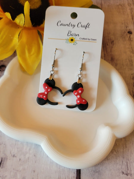 Classic Bow Mouse Ears - Red/Black Country Craft Barn Earrings (E-478)