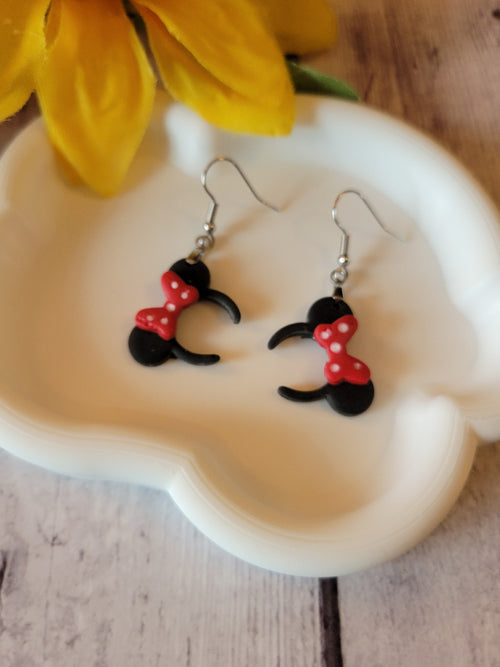 Classic Bow Mouse Ears - Red/Black Country Craft Barn Earrings (E-478)