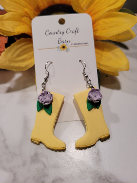 Country Garden Boots - Yellow/Purple Country Craft Barn Earrings (E-483)