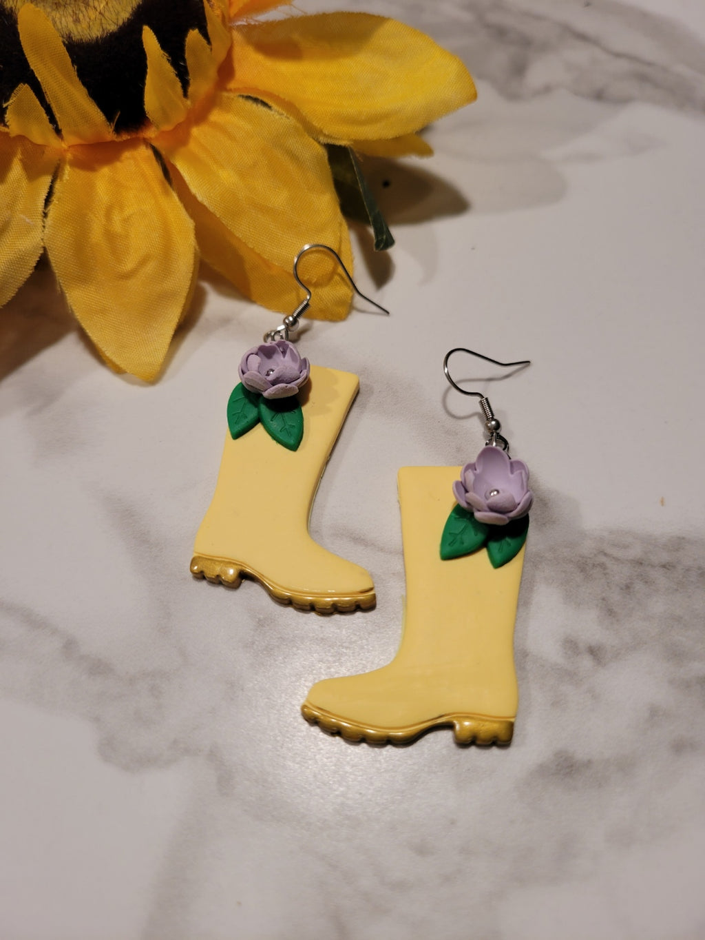 Country Garden Boots - Yellow/Purple Country Craft Barn Earrings (E-483)