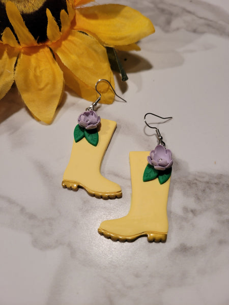 Country Garden Boots - Yellow/Purple Country Craft Barn Earrings (E-483)