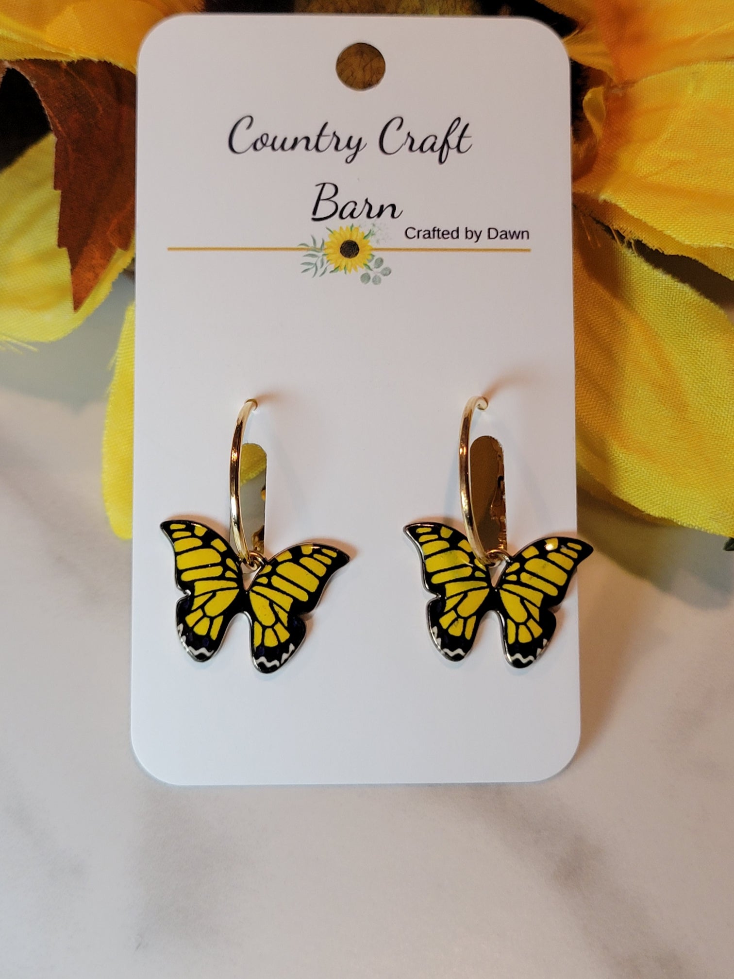 Dangling Butterfly - Yellow Country Craft Barn Earrings (E-487)