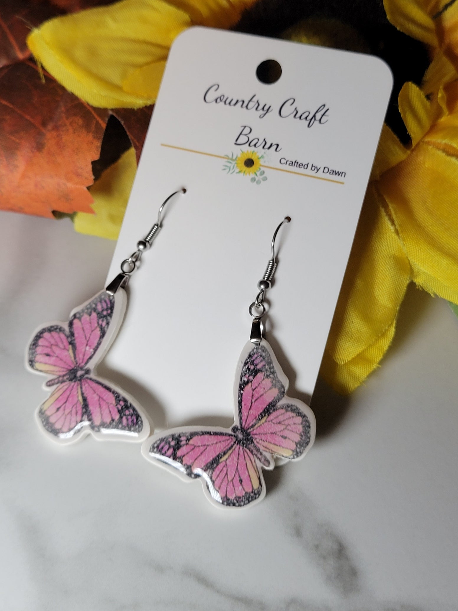Spring Flight - Pink Country Craft Barn Earrings (E-492)