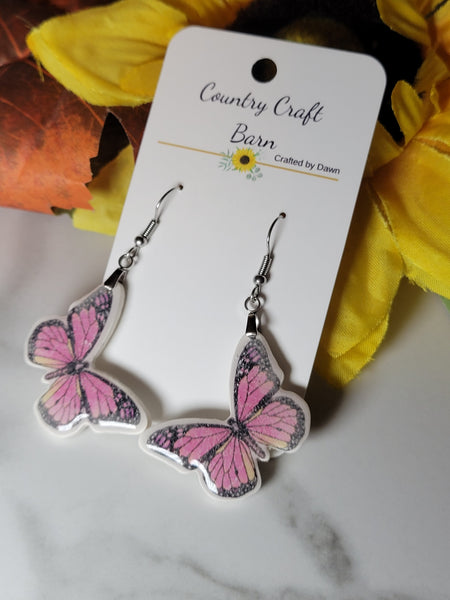 Spring Flight - Pink Country Craft Barn Earrings (E-492)
