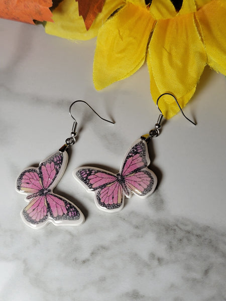 Spring Flight - Pink Country Craft Barn Earrings (E-492)