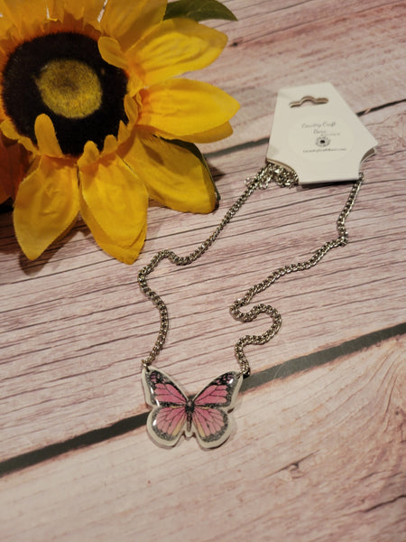 Garden Flutter - Pink Country Craft Barn Necklace (NL-003)
