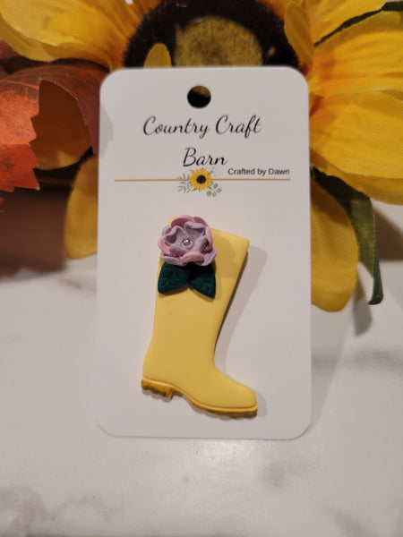 Country Garden Boot -Yellow/Purple Craft Barn Hat Pin (HP-002)