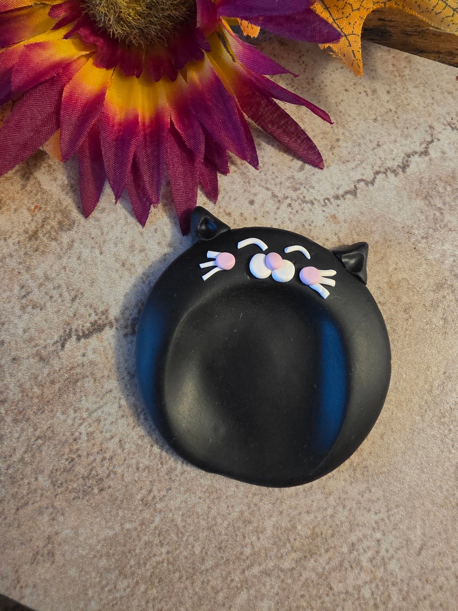Midnight Whiskers - Black Polymer Clay Worry Stone - Country Craft Barn (WS-001)