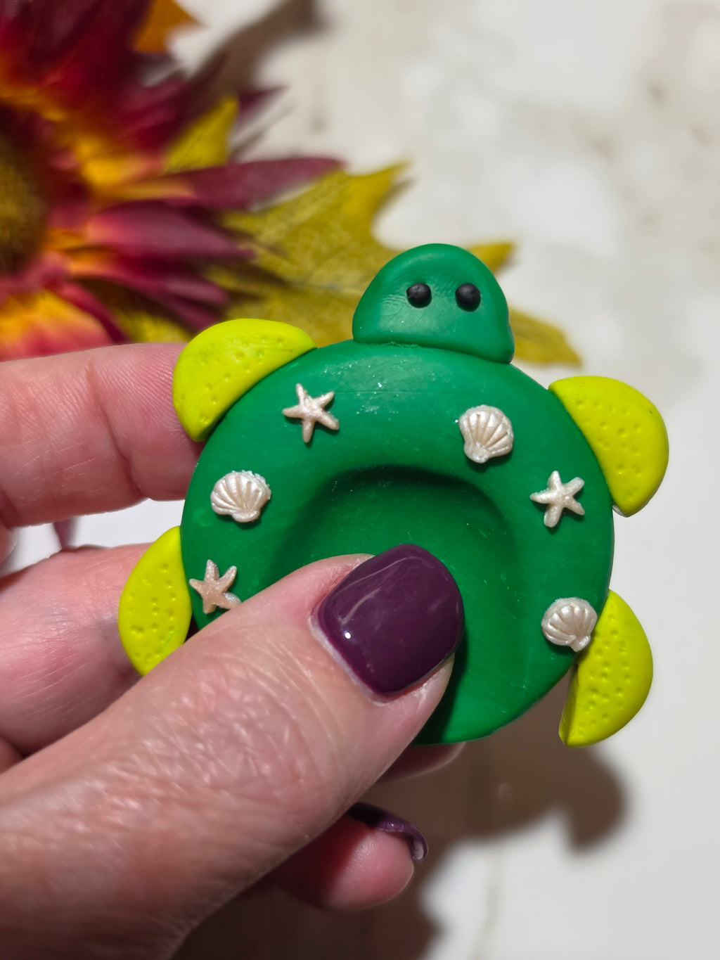 Sea Turtle - Green Polymer Clay Worry Stone - Country Craft Barn (WS-003)