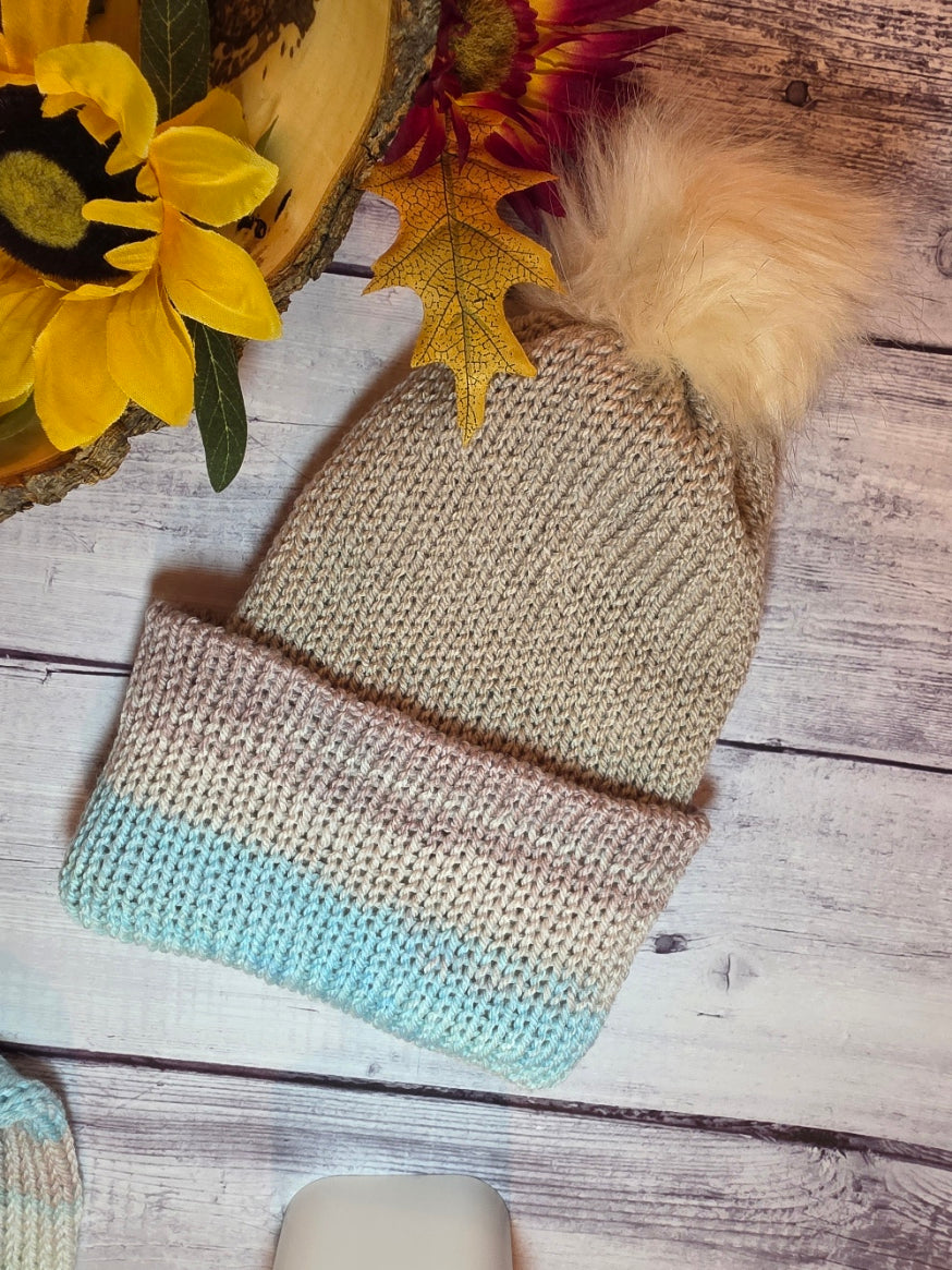 Reversible Knit Hat - Gray/Navy - Country Kraft Barn (KH-2001)