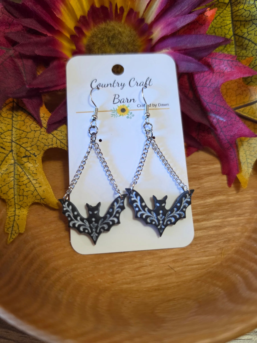 🦇 Baroque Bat - Black Country Craft Barn Earrings (E-498)