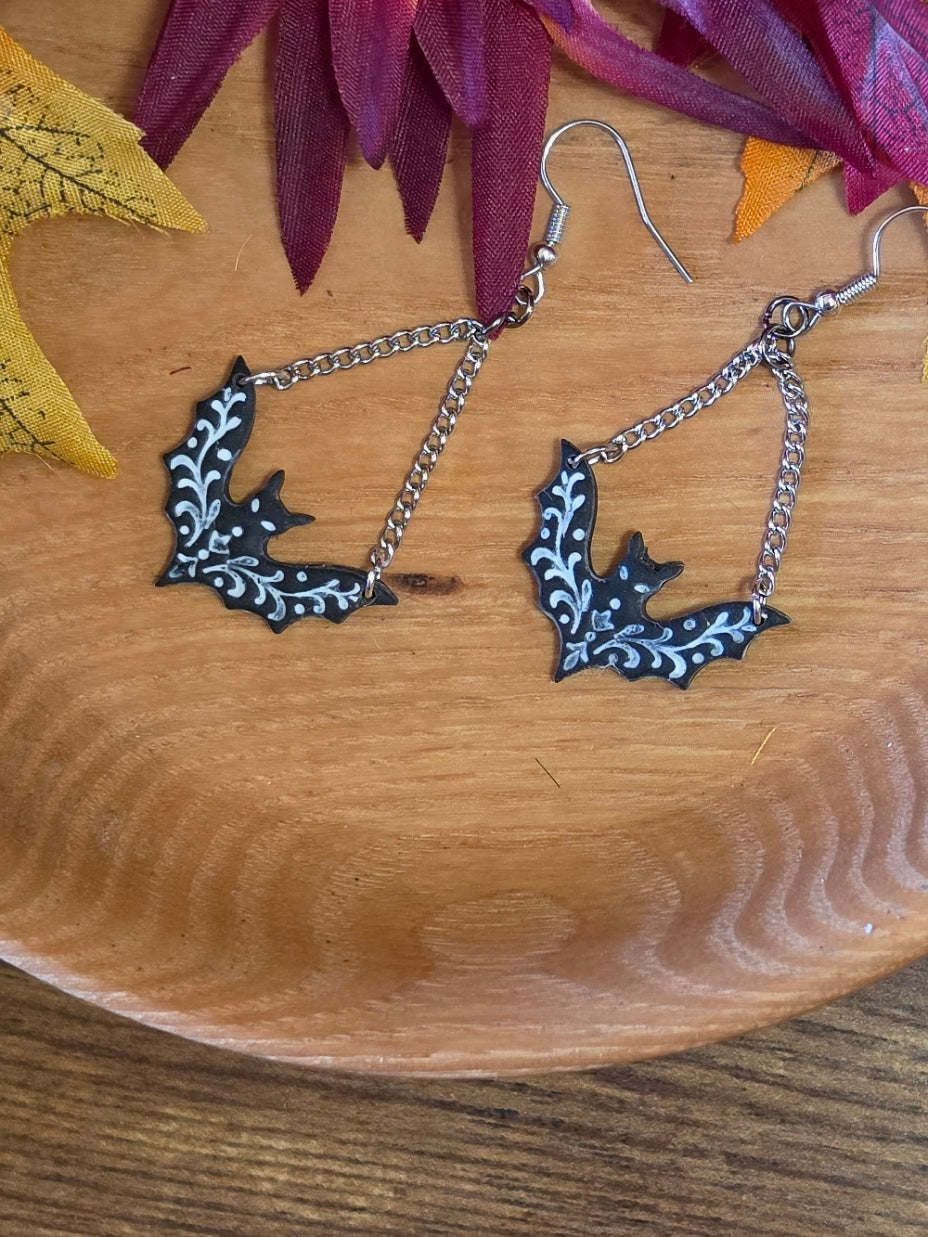🦇 Baroque Bat - Black Country Craft Barn Earrings (E-498)