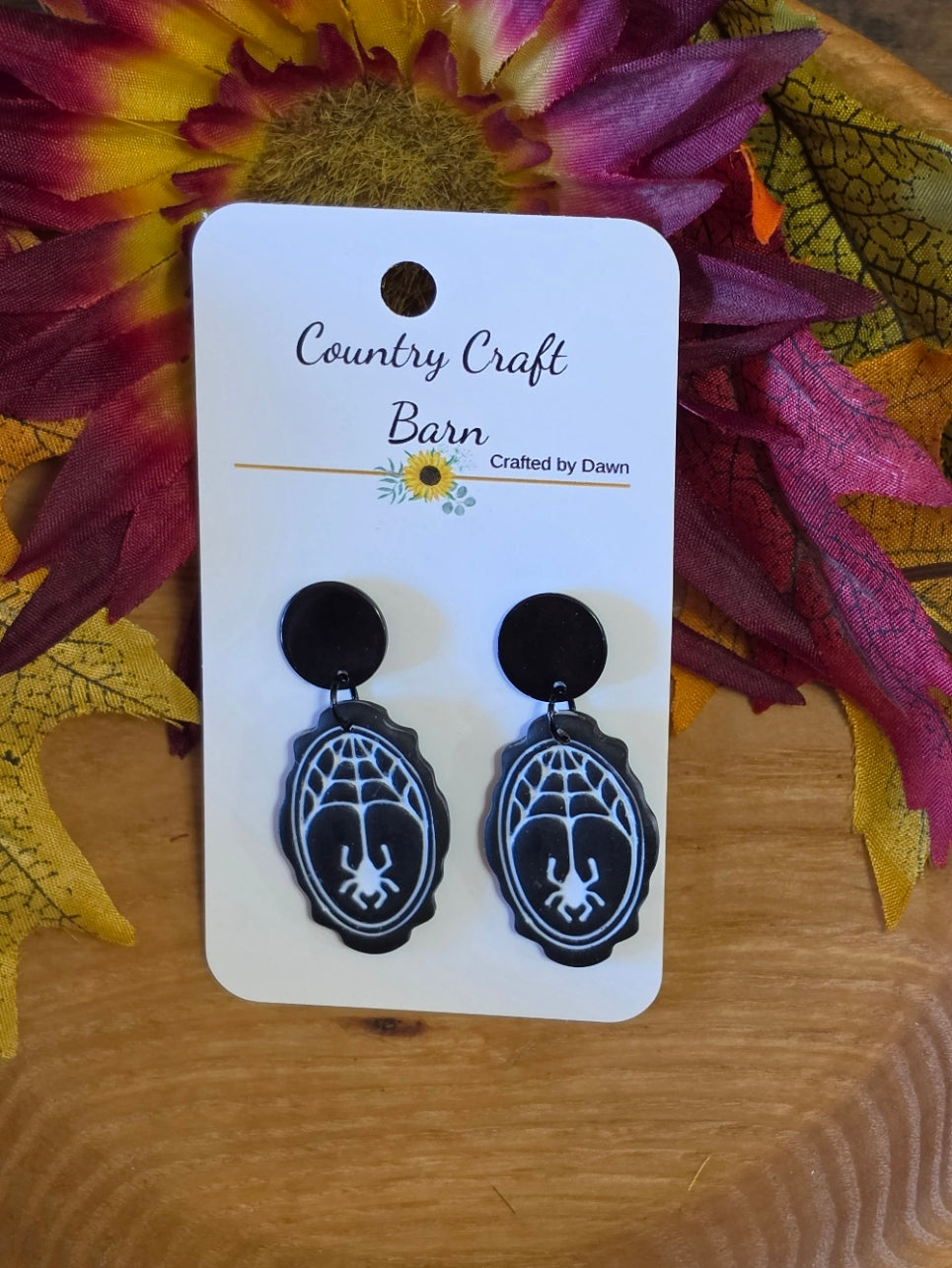 🕷️ Webbed Shadows - Black Country Craft Barn Earrings (E-496)