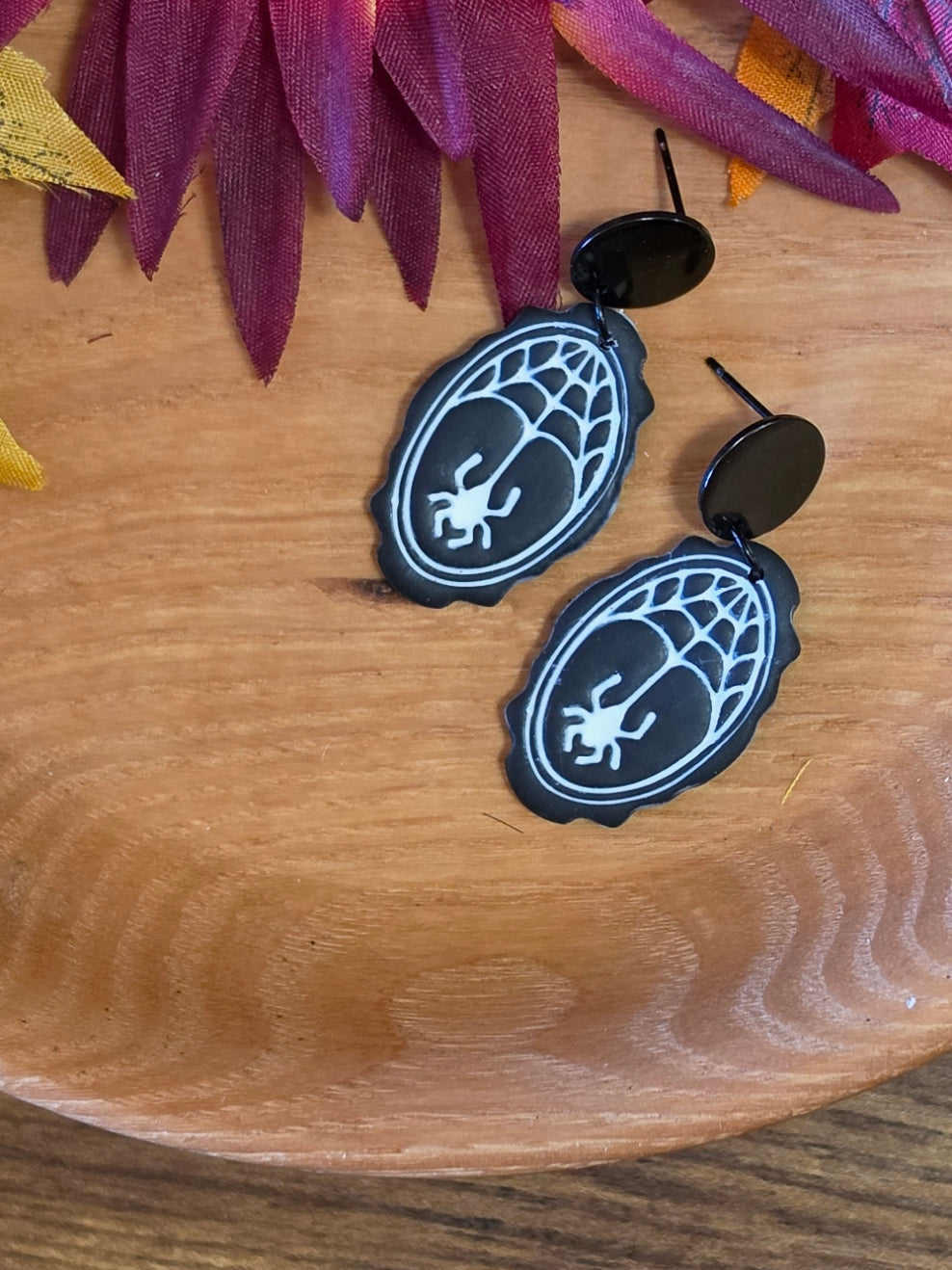 🕷️ Webbed Shadows - Black Country Craft Barn Earrings (E-496)