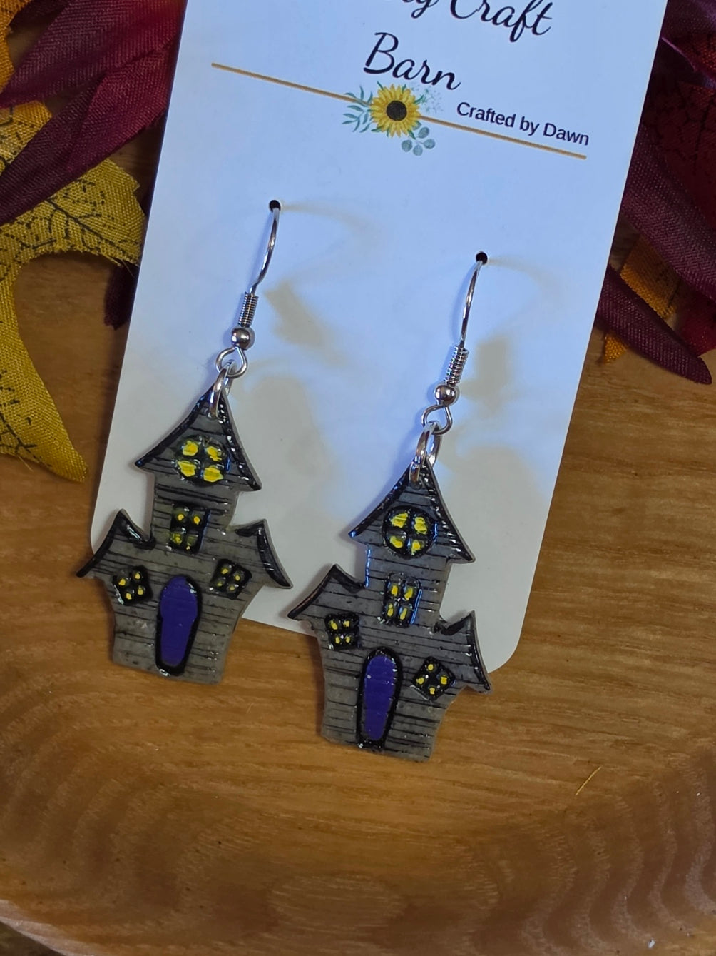 🏚️ Haunted Manor - Gray Country Craft Barn Earrings (E-495)