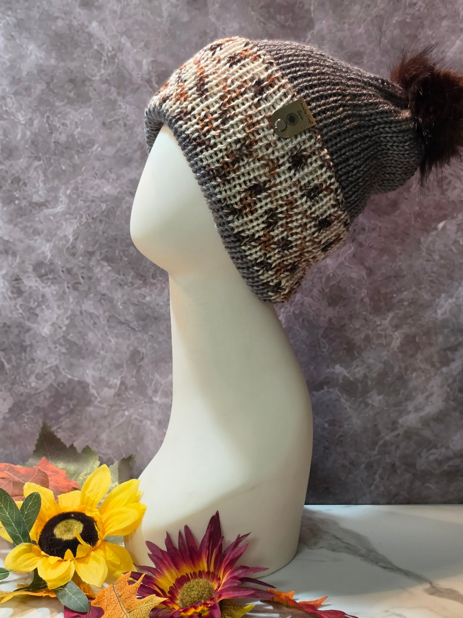 Pom Pom Hat - Sienna - Country Craft Barn Reversible Knit Hat - (KH-2035)