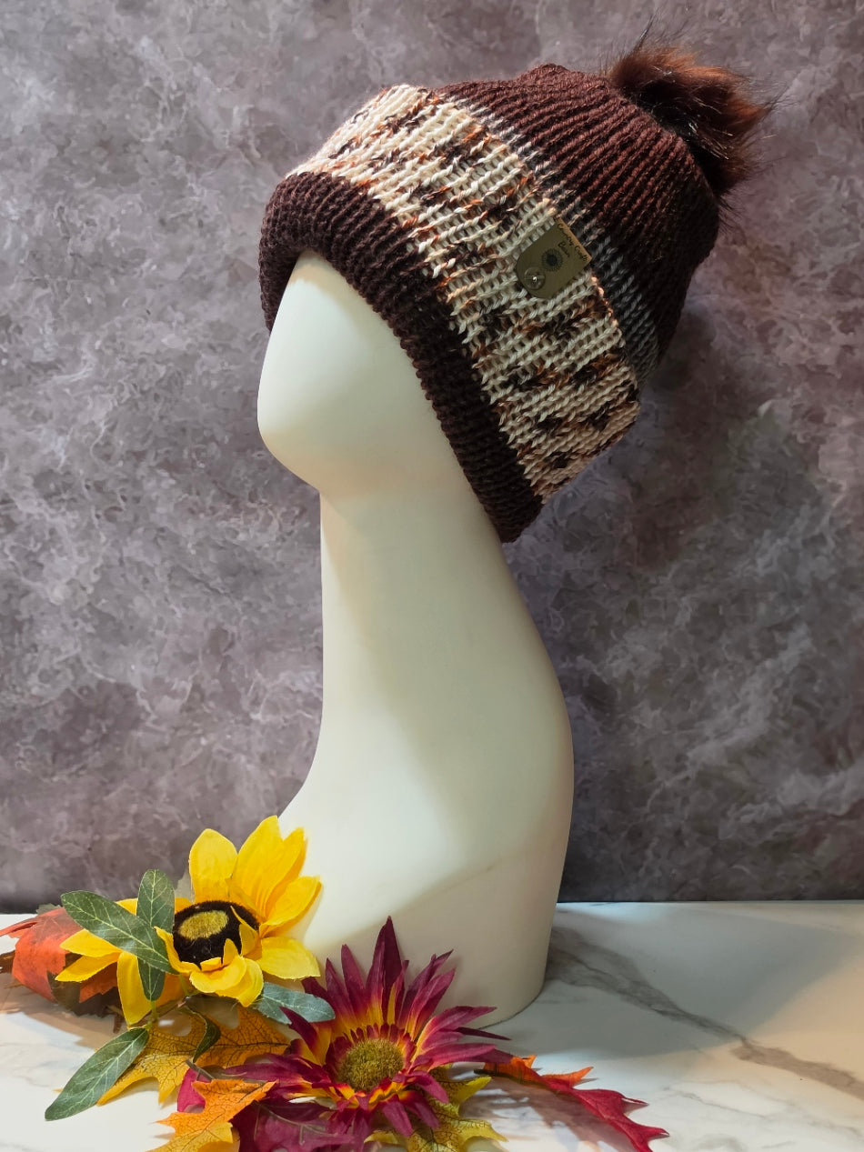 Pom Pom Hat - Sienna - Country Craft Barn Reversible Knit Hat - (KH-2035)