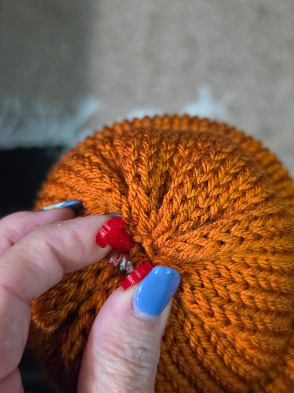 Pom Pom Hat - Spiced Wine/Burnt Pumpkin - Country Craft Barn Reversible Knit Hat - (KH-2033)