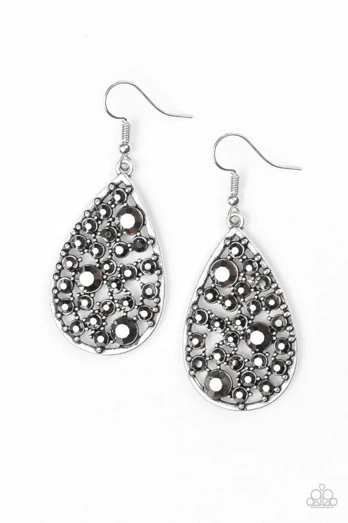 GLOW With The Flow - Silver Paparazzi Earrings (PZ-4692)