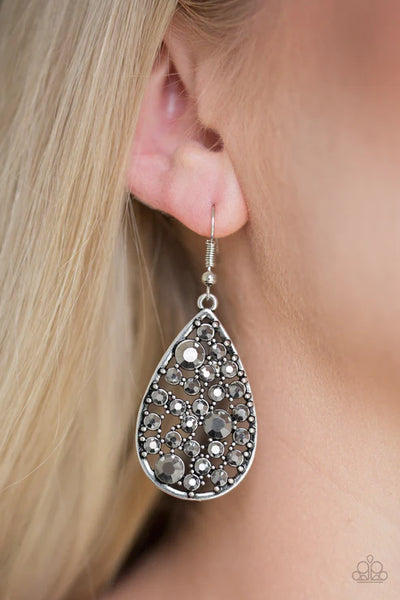 GLOW With The Flow - Silver Paparazzi Earrings (PZ-4692)