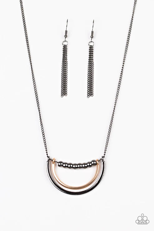 Artificial Arches - Black Paparazzi Necklace (PZ-5462)