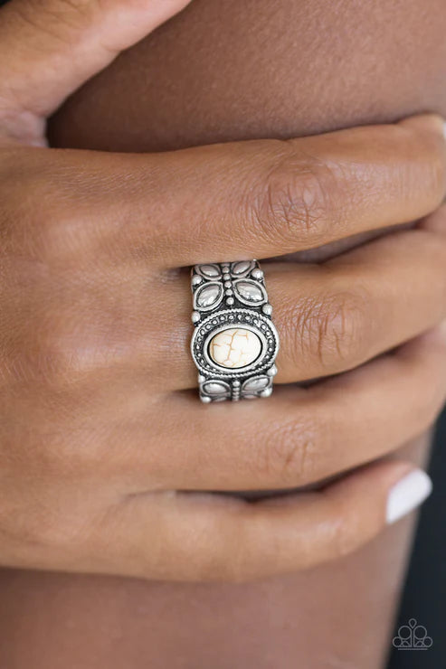 Butterfly Belle - White Paparazzi Ring (T70)