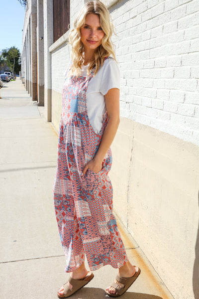 Weekend Ready Fuchsia Patchwork Baggy Overall Jumpsuit