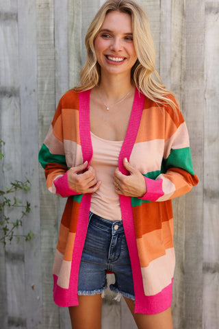 September Nights Color Block Open Long Cardigan