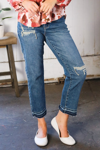 JUDY BLUE Boyfriend Fit Rip Denim Jeans