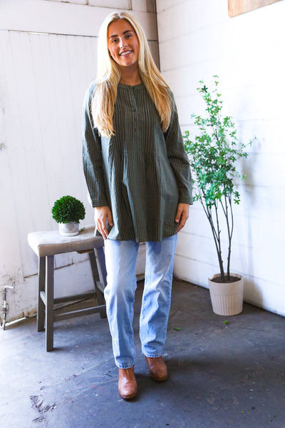 Read Between the Lines Olive Button Cotton Tunic