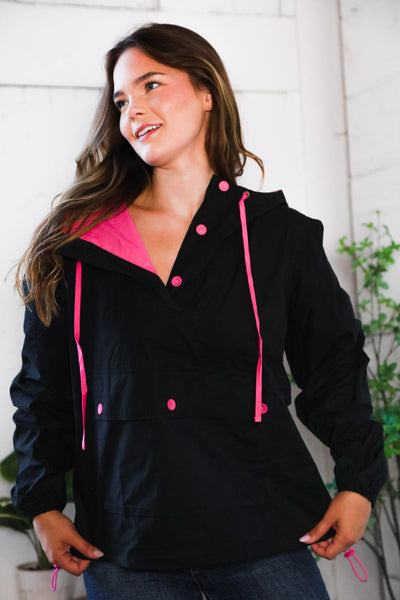 Glow Up Pink and Black Hooded Jacket