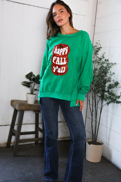 'Happy Fall Y'all' Kelly Green Sweater