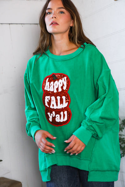 'Happy Fall Y'all' Kelly Green Sweater