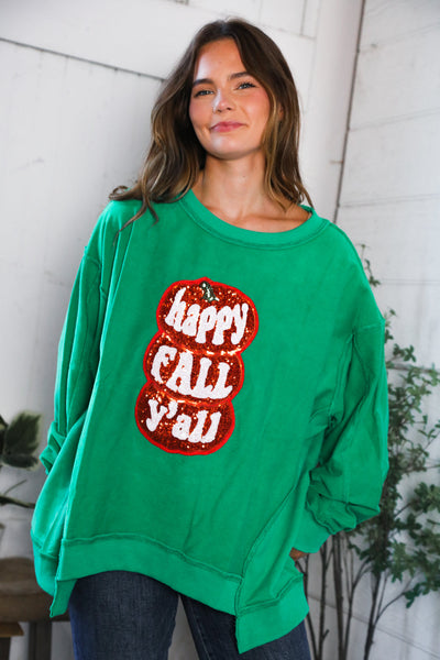 'Happy Fall Y'all' Kelly Green Sweater