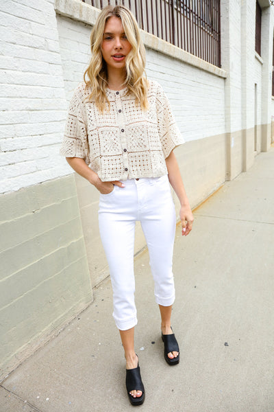 Judy Blue White Midrise Cuffed Hem Skinny Fit Capris