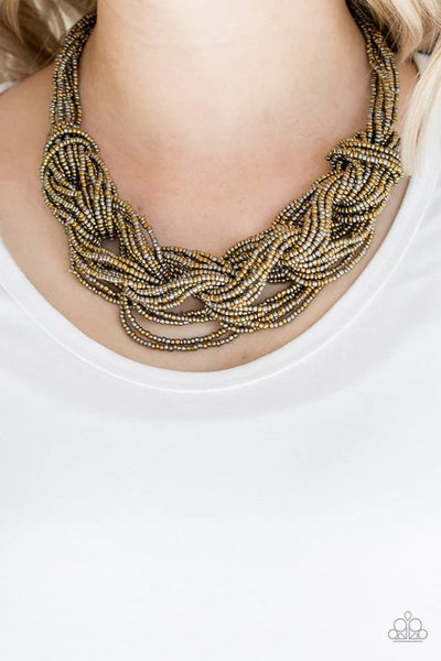 City Catwalk - Brass Paparazzi Necklace (PZ-3771)