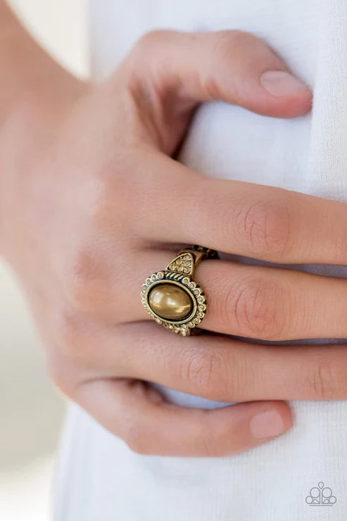 Pearl Party - Brass Paparazzi Ring