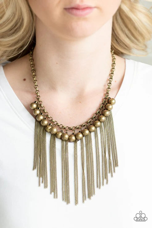Powerhouse Prowl - Brass Paparazzi Necklace (PZ-5089)