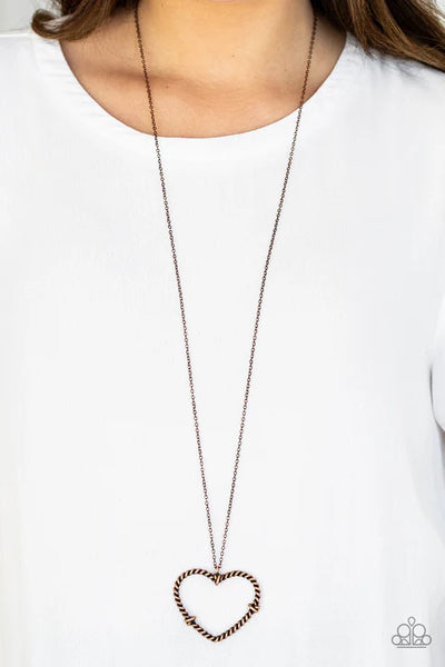 Straight From The Heart - Copper Paparazzi Necklace (PZ-2880)