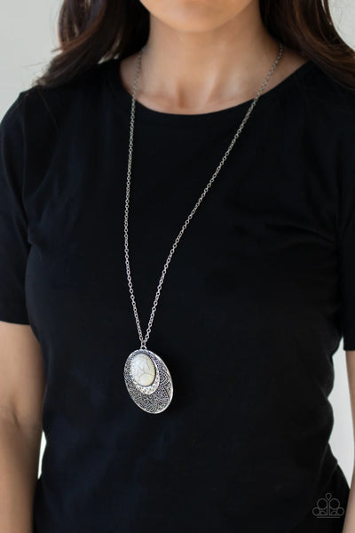 Medallion Meadow - White Paparazzi Necklace (PZ-3980)